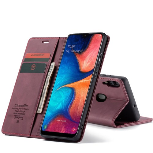 CaseMe 013 Multifunctional Retro Frosted Horizontal Flip Leather Case Galaxy A20 / A30, with Card Slot & Holder & Wallet - Wine Red